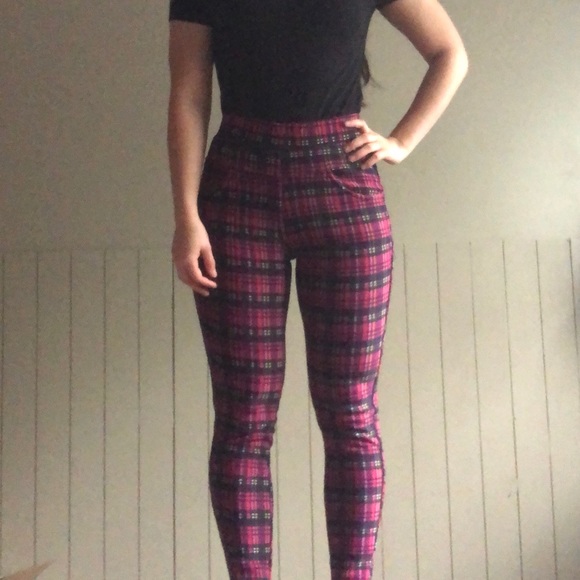 Pants - Fleece lined plaid high waisted leggings